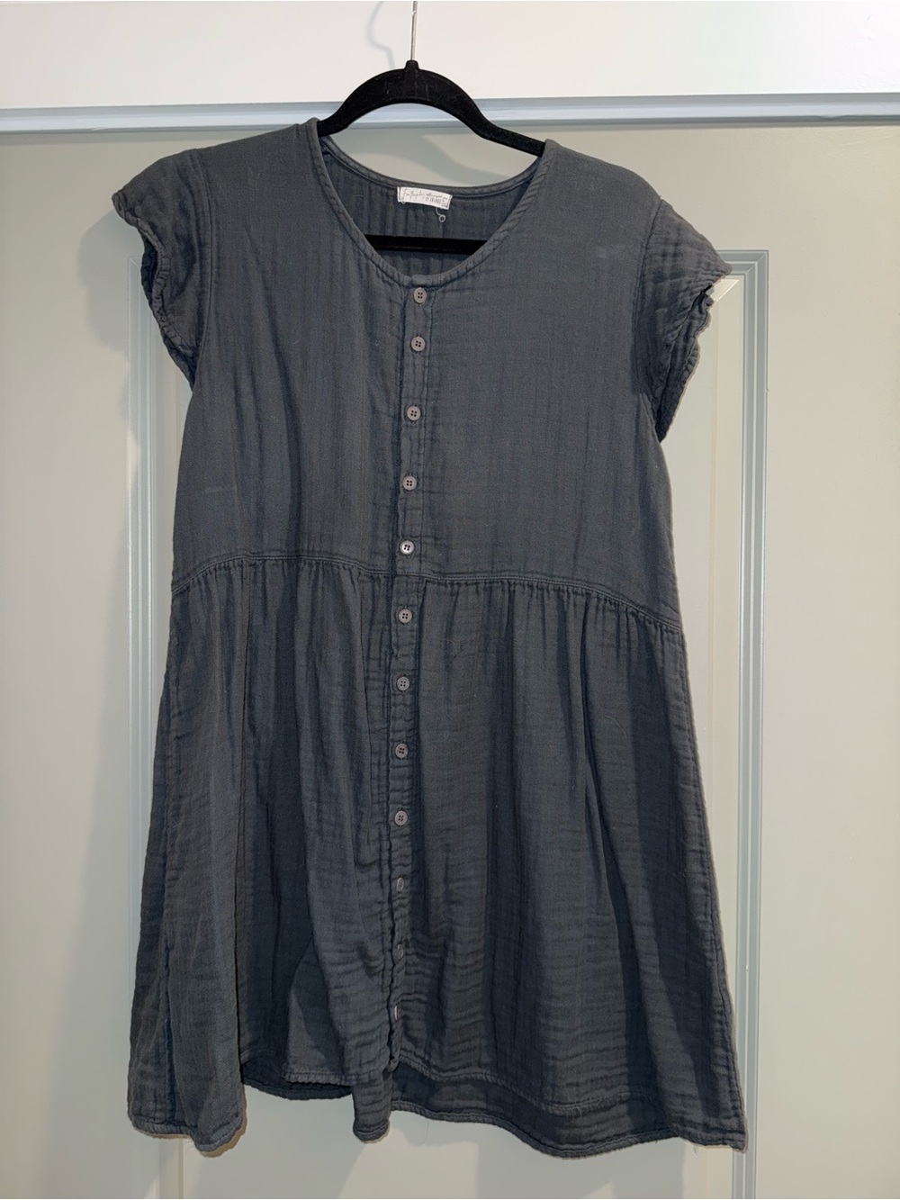 Free People Charcoal Button-Front Cotton Gauze Dress